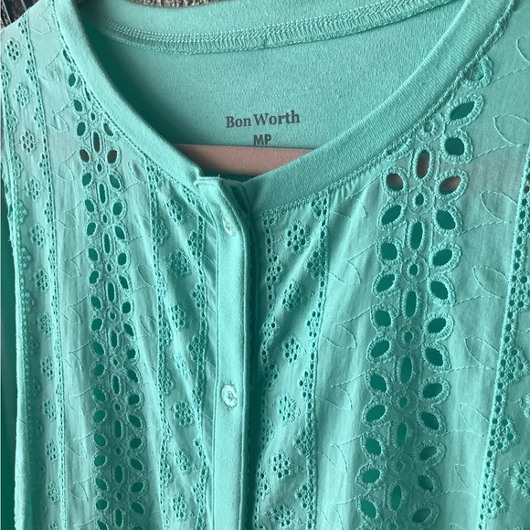 Bon Worth shirt jacket see through crocheted look . Light green size MP … - Picture 4 of 9